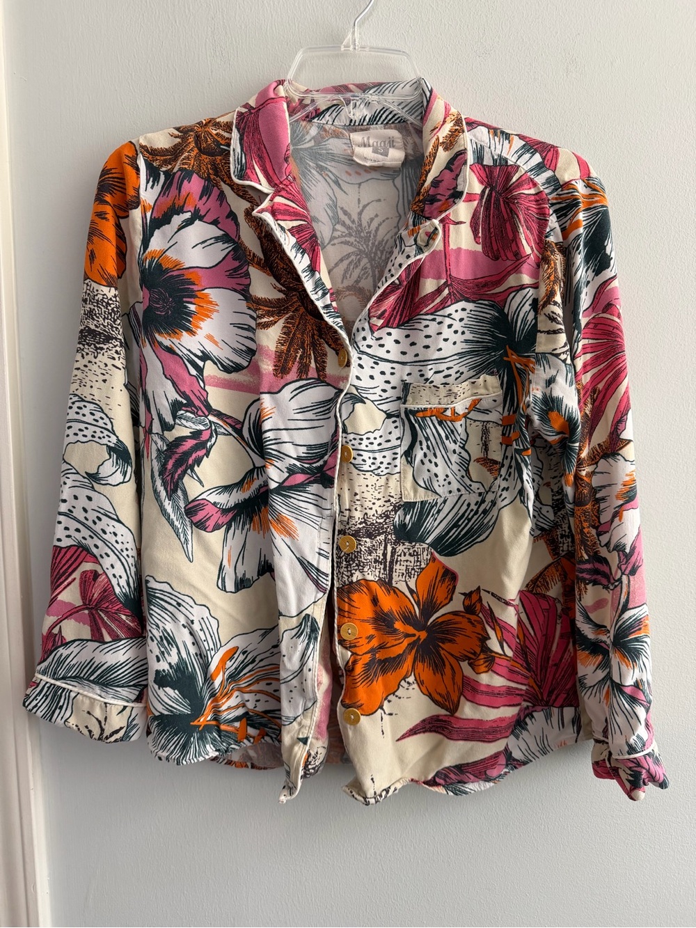 Maaji Floral Button-Down Shirt in Cream, Pink & Orange